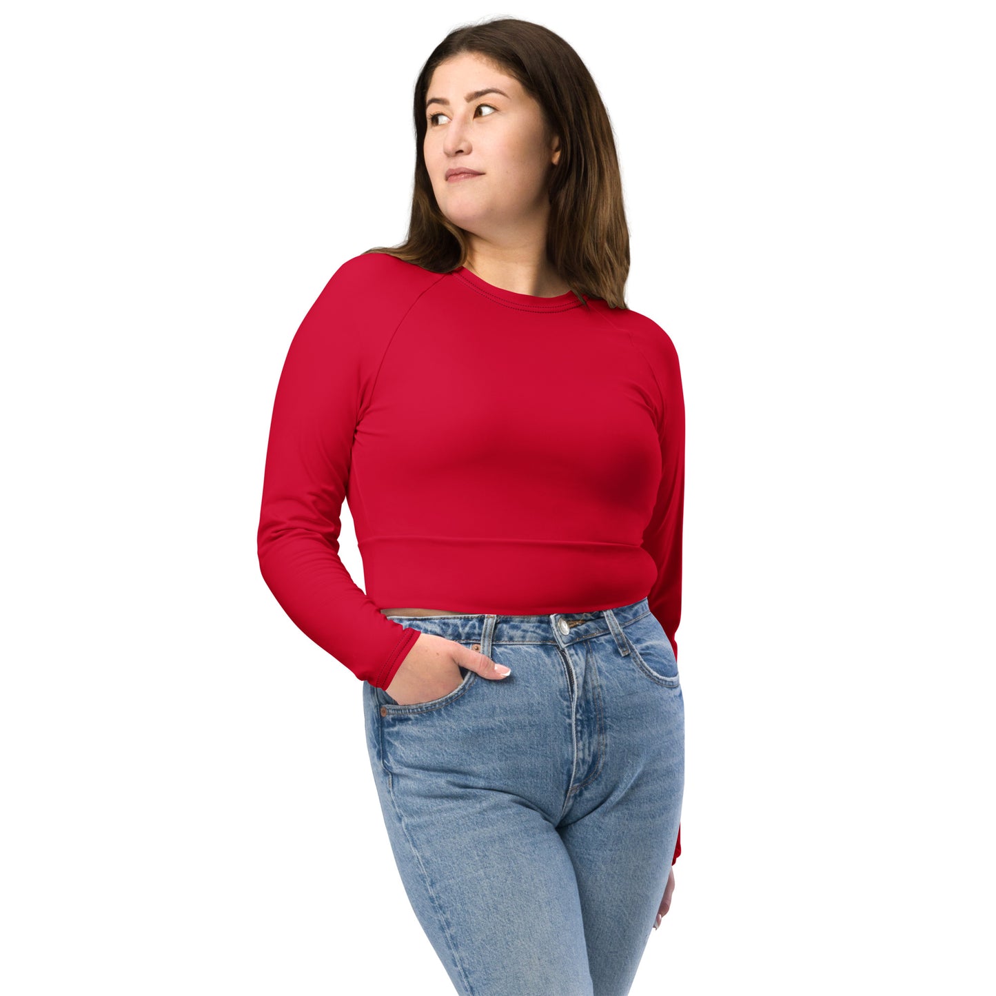 Women's Recycled Long-sleeve Crop Top - Crimson Red