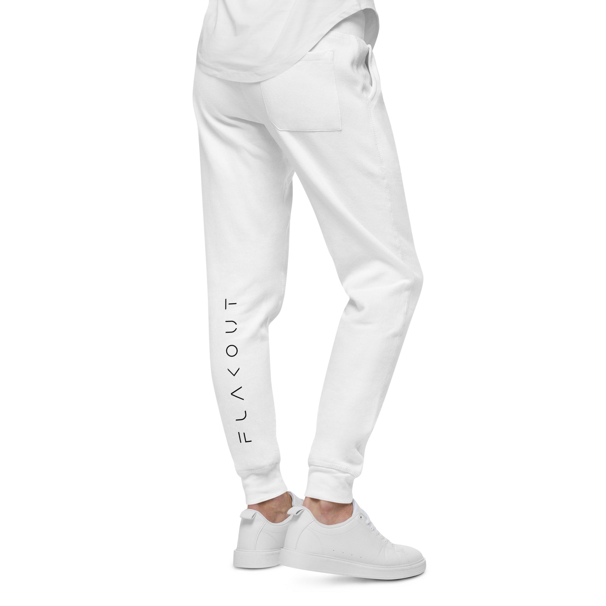 FLAKOUT Logo Back Leg Unisex Fleece Sweatpants - White - FLAKOUT