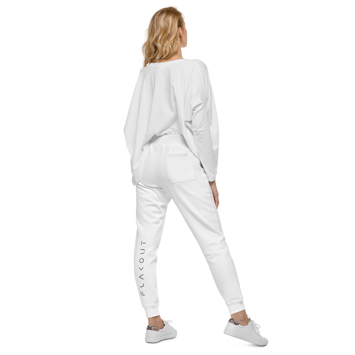 FLAKOUT Logo Back Leg Unisex Fleece Sweatpants - White - FLAKOUT