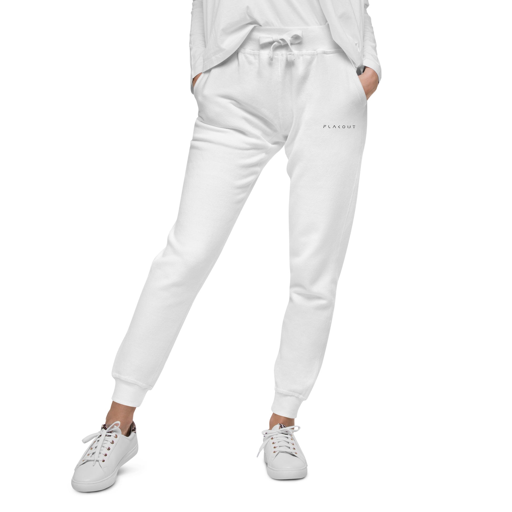 Fleece Sweatpants Flakout Embroidered Logo White - FLAKOUT