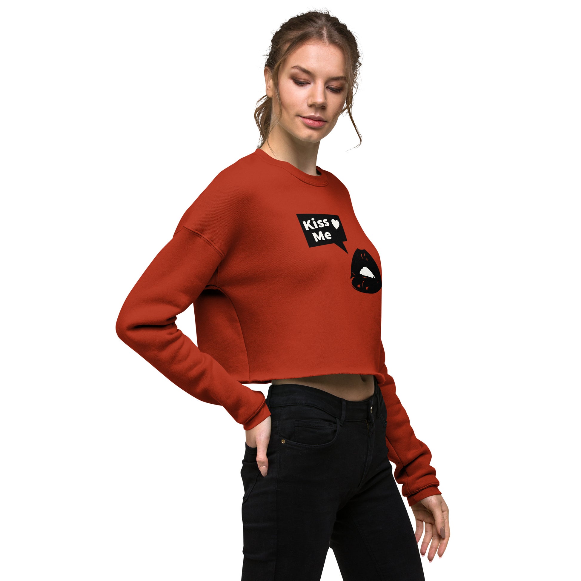 Sweet Talker Kiss Me Women's Crop Sweatshirt - Brick - FLAKOUT